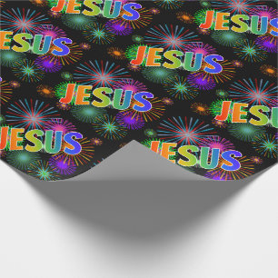Rainbow First Name "JESUS" + Fireworks Cadeaupapier