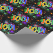 Rainbow First Name "JODI" + Fireworks Cadeaupapier (Hoek)