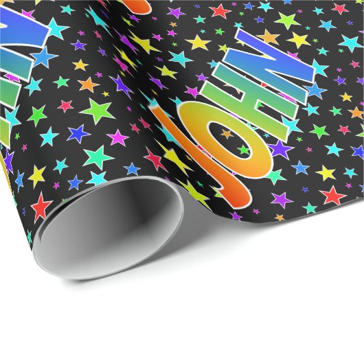 Rainbow First Name "JOHN" + sterren Cadeaupapier (Rol Hoek)