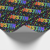 Rainbow First Name "JUSTIN" + sterren Cadeaupapier (Hoek)