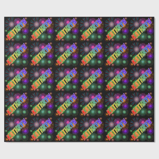 Rainbow First Name "KATHRYN" + Fireworks Cadeaupapier (Vlak)