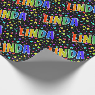 Rainbow First Name "LINDA" + sterren Cadeaupapier