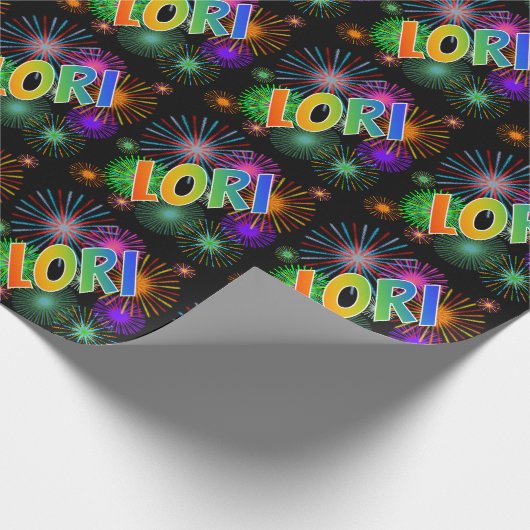 Rainbow First Name "LORI" + Fireworks Cadeaupapier (Hoek)