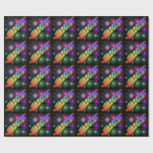 Rainbow First Name "MADELYN" + Fireworks Cadeaupapier (Vlak)