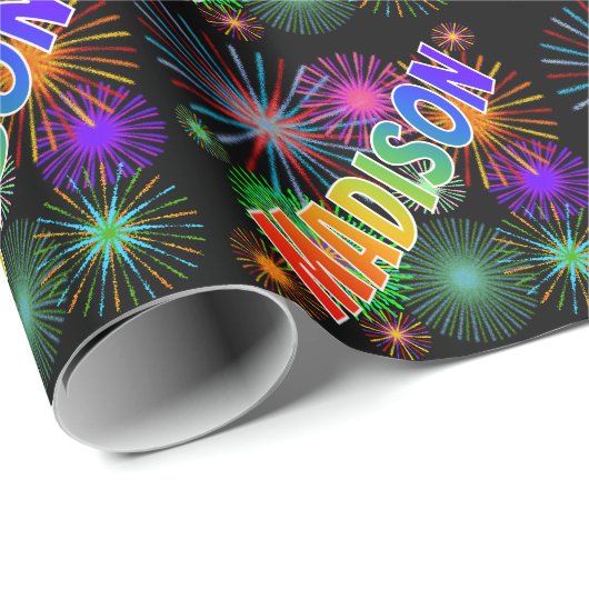Rainbow First Name "MADISON" + Fireworks Cadeaupapier (Rol Hoek)