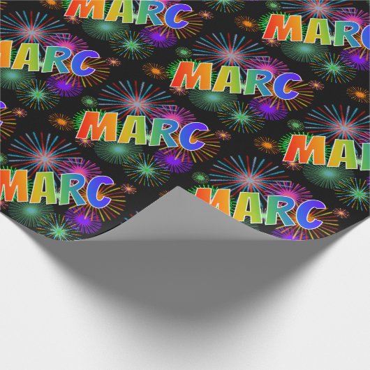 Rainbow First Name "MARC" + Fireworks Cadeaupapier (Hoek)