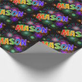 Rainbow First Name "MASON" + Fireworks Cadeaupapier (Hoek)