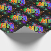 Rainbow First Name "MYA" + Fireworks Cadeaupapier (Hoek)