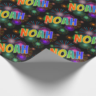 Rainbow First Name "NOAH" + Fireworks Cadeaupapier