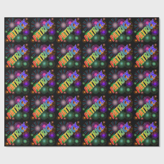 Rainbow First Name "PATRICK" + Fireworks Cadeaupapier (Vlak)