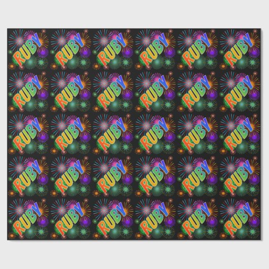 Rainbow First Name "RUBY" + Fireworks Cadeaupapier (Vlak)