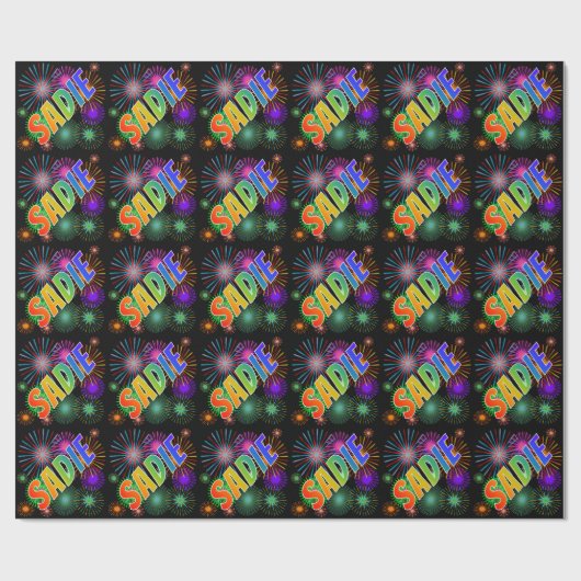 Rainbow First Name "SADIE" + Fireworks Cadeaupapier (Vlak)