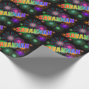 Rainbow First Name "SAVANNAH" + Fireworks Cadeaupapier