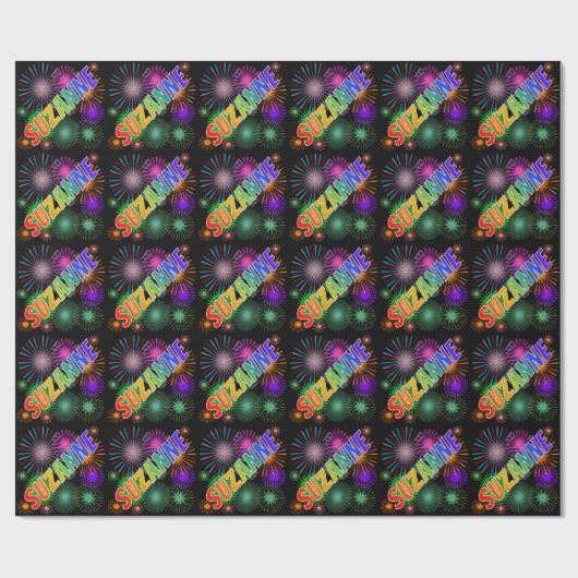 Rainbow First Name "SUZANNE" + Fireworks Cadeaupapier (Vlak)