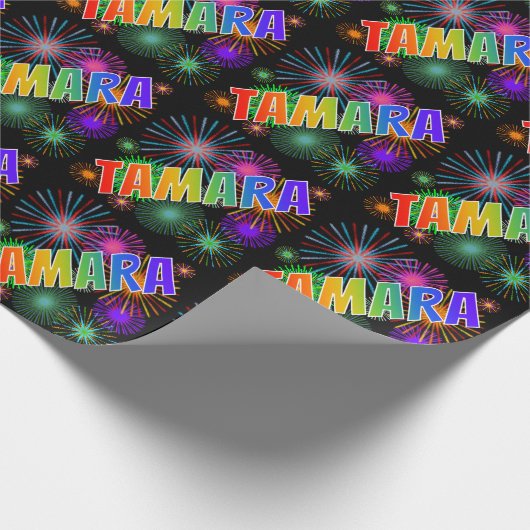 Rainbow First Name "TAMARA" + Fireworks Cadeaupapier (Hoek)