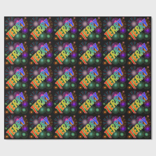 Rainbow First Name "TERRY" + Fireworks Cadeaupapier (Vlak)