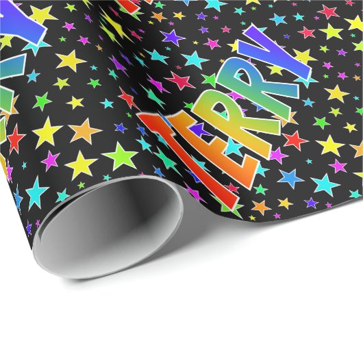Rainbow First Name "TERRY" + sterren Cadeaupapier (Rol Hoek)
