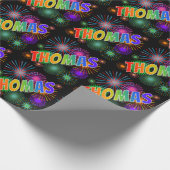 Rainbow First Name "THOMAS" + Fireworks Cadeaupapier (Hoek)