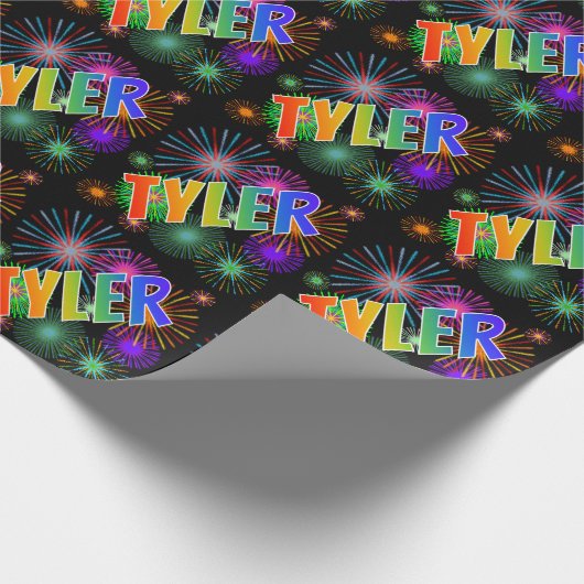 Rainbow First Name "TYLER" + Fireworks Cadeaupapier (Hoek)