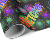 Rainbow First Name "VICTORIA" + Fireworks Cadeaupapier (Rol Hoek)