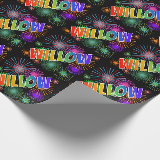 Rainbow First Name "WILLOW" + Fireworks Cadeaupapier (Hoek)