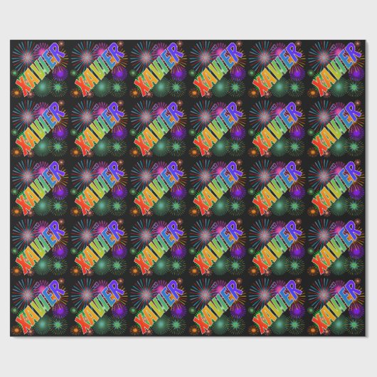 Rainbow First Name "XAVIER" + Fireworks Cadeaupapier (Vlak)
