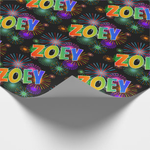 Rainbow First Name "ZOEY" + Fireworks Cadeaupapier