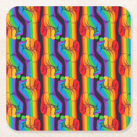 Rainbow Fist Pattern Vierkante Kartonnen Onderzetter (Voorkant)