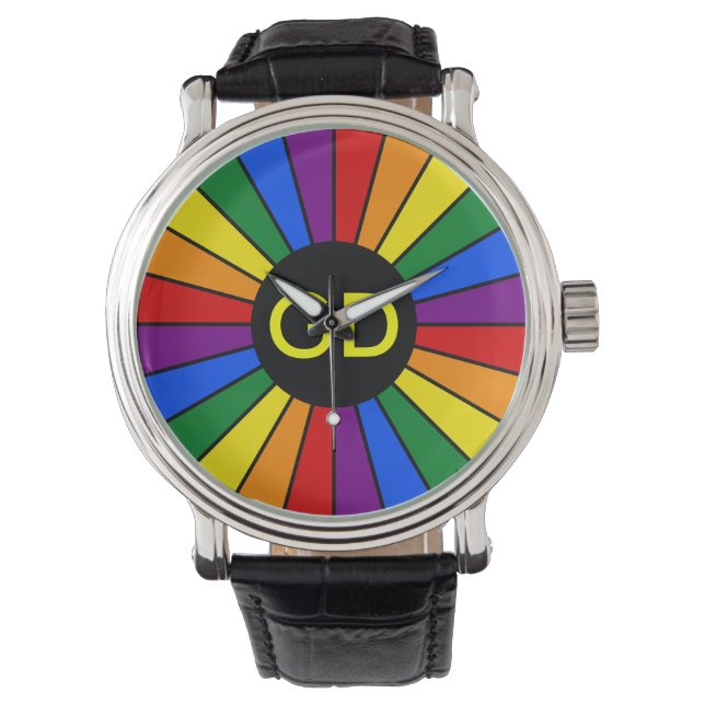 RAINBOW FLAG BUTTON RAYS + uw teken of monogram Horloge (Voorkant)
