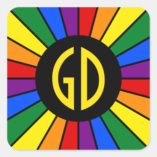RAINBOW FLAG BUTTON RAYS + uw teken of monogram Vierkante Sticker (Voorkant)