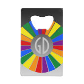 RAINBOW FLAG BUTTON RAYS + uw teken of tekst Kredietkaart Flessenopener (Voorkant)