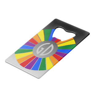 RAINBOW FLAG BUTTON RAYS + uw teken of tekst Kredietkaart Flessenopener