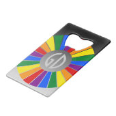 RAINBOW FLAG BUTTON RAYS + uw teken of tekst Kredietkaart Flessenopener (Achterkant Gekanteld)