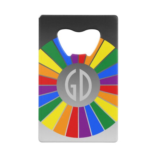 RAINBOW FLAG BUTTON RAYS + uw teken of tekst Kredietkaart Flessenopener (Achterkant)