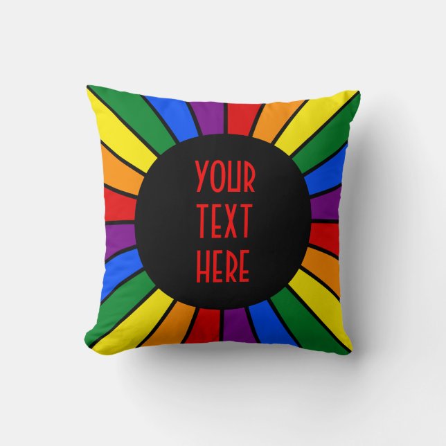 RAINBOW FLAG BUTTON RAYS + uw teken of tekst Kussen (Voorkant)