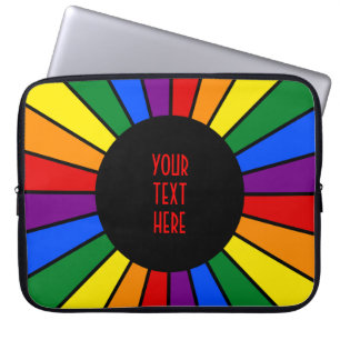 RAINBOW FLAG BUTTON RAYS + uw teken of tekst Laptop Sleeve