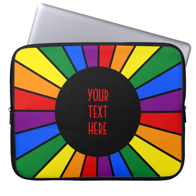 RAINBOW FLAG BUTTON RAYS + uw teken of tekst Laptop Sleeve (Voorkant)