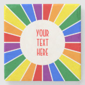 RAINBOW FLAG BUTTON RAYS + uw teken of tekst Stenen Onderzetter (Voorkant)