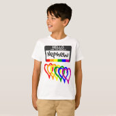 Rainbow Flag Hearts Bride Nephew Name Badge T-shirt (Voorkant volledig)