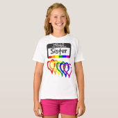 Rainbow Flag Hearts Bride Sister Name Badge T-shirt (Voorkant volledig)