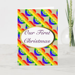 Rainbow flag hearts Gay Marriage First Christmas Feestdagen Kaart