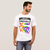 Rainbow Flag Hearts Groom Nephew Name Badge T-shirt (Voorkant volledig)