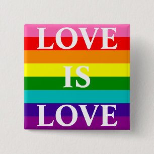 Rainbow Flag Love is Love Gay Pride LGBT 8 Stripes Vierkante Button 5,1 Cm