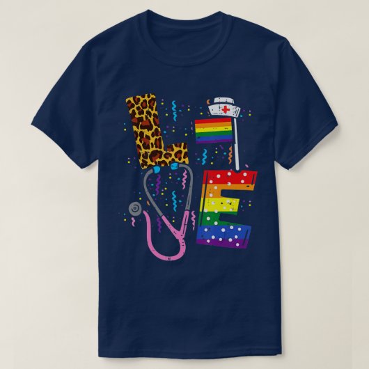 Rainbow Flag Love Nurse RN Scrub Top LGBT Pride Mo (Design voorkant)