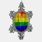 RAINBOW FLAG SQUARE WOOD PATTERN -.png Tin Sneeuwvlok Ornament (Links)