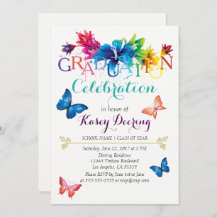 Rainbow Floral Afstuderen Celebration Invitation Kaart