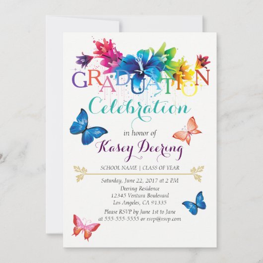 Rainbow Floral Afstuderen Kaart (Voorkant)