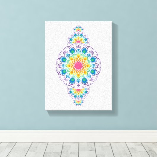 Rainbow Floral Fountain Sierstip Mandala Canvas Afdruk (Insitu (Houten vloer))