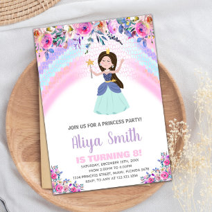 Rainbow Floral Rose Princess Invitations d'anniver