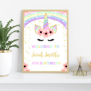 Rainbow Floral Unicorn Affiche de bienvenue de fêt